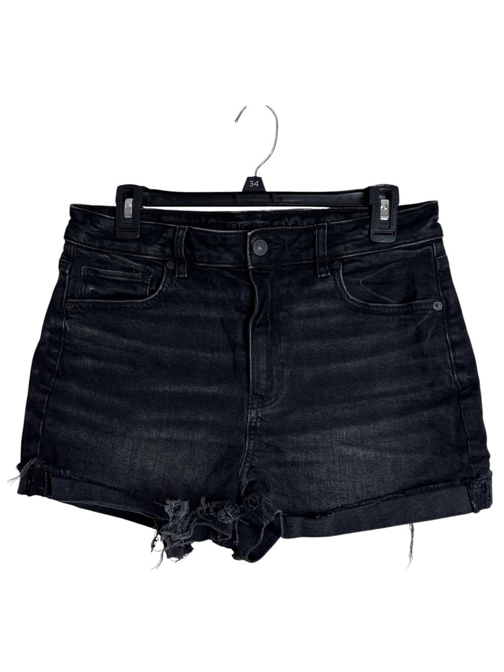 Americal Eagle Mom Raw Hem Hi-Waisted Cuffed Stretch Black Denim Shorts size 8 - Picture 1 of 11